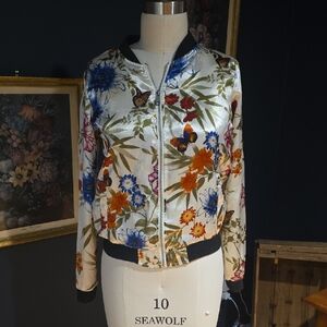 New Look Floral Satin Bomber Jacket